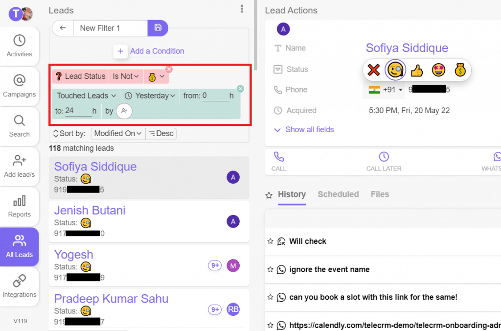 use connect but not converted leads filter in TeleCRM to better target leads in your marketing campaigns