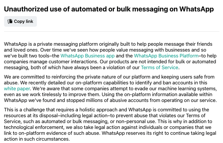 unauthorized use of automated or bulk messaging on whatsapp guidelines | WhatsApp official API vs Unofficial Whatsapp bulk messaging tools
