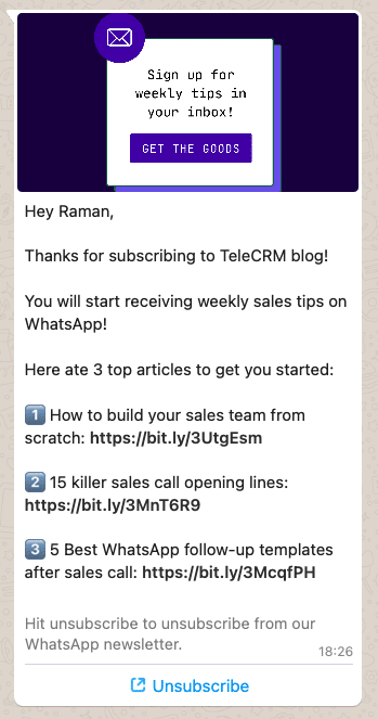 Drip marketing for people who are not interested right now: WhatsApp promotion message template