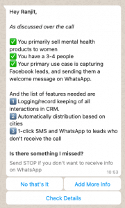 Summary of discussion: WhatsApp Follow-up Message After a Sales Call