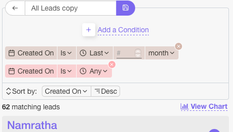 TeleCRM has Dynamic Filters option to track progress