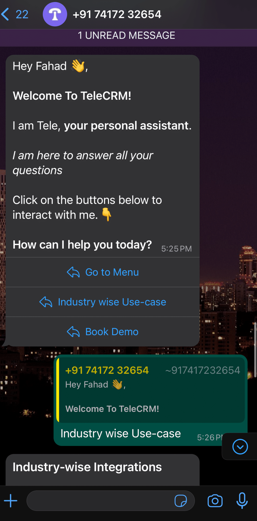 TeleCRM offers interactive WhatsApp Chatbot