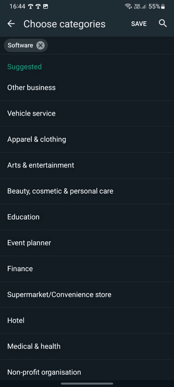Choose the business category that defines the business you are doing in WhatsApp Business App