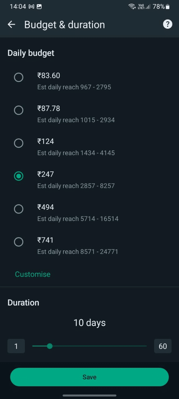 You can change the budget and duration of your ad 