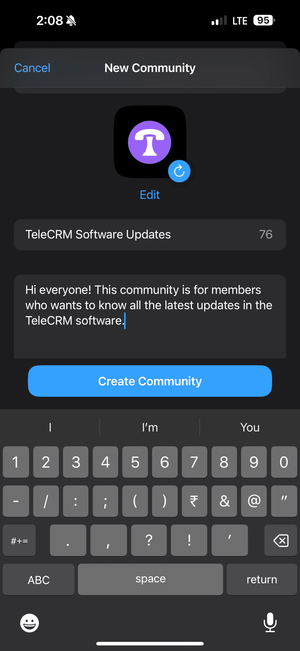 Set up your Community by entering a name, description and profile picture.