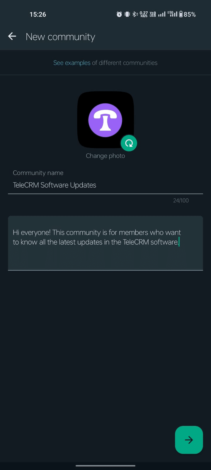 Fill in the details for your community, including its name, description and an optional photo.
