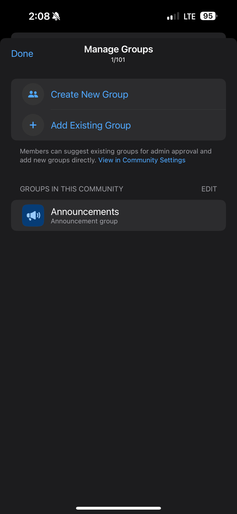 Manage group section community setup.