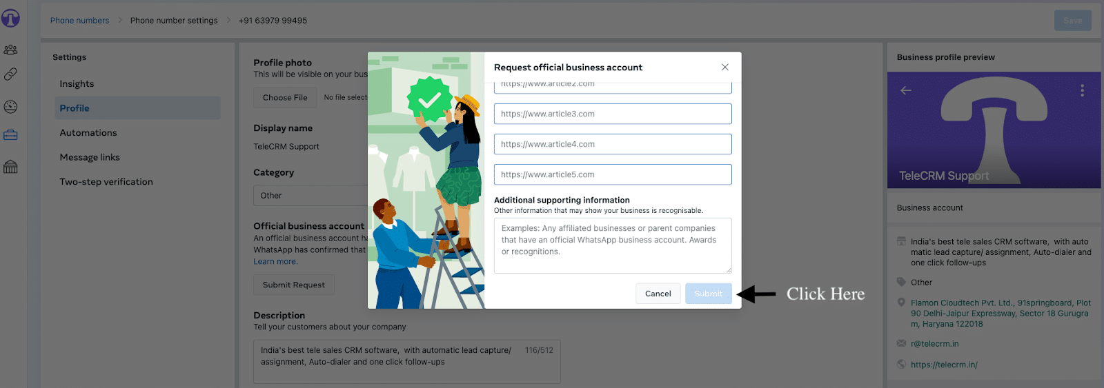Once you have entered all the requested details. Click on the submit button to submit the form for green tick.