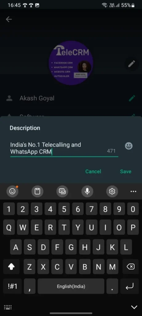 TeleCRM's Business description example 