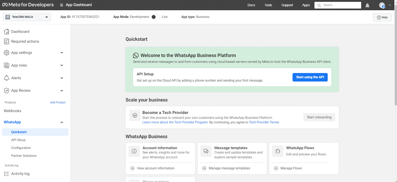 Click continue and then click on Start using the API.