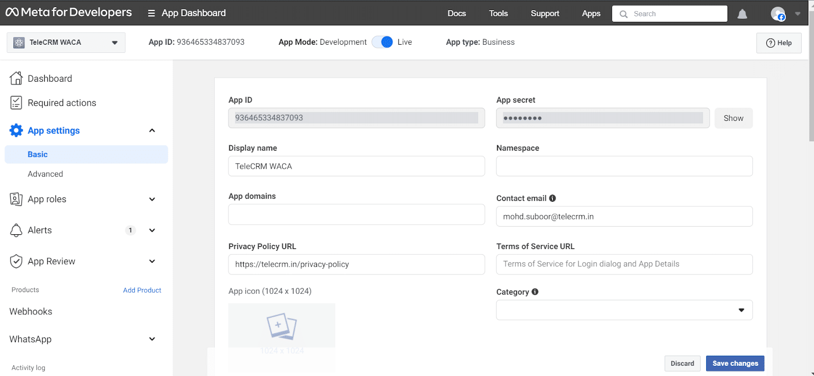 Under the 'Basic' tab of the App setting, you will see 'App Mode: Development'. Switch the toggle button to ON