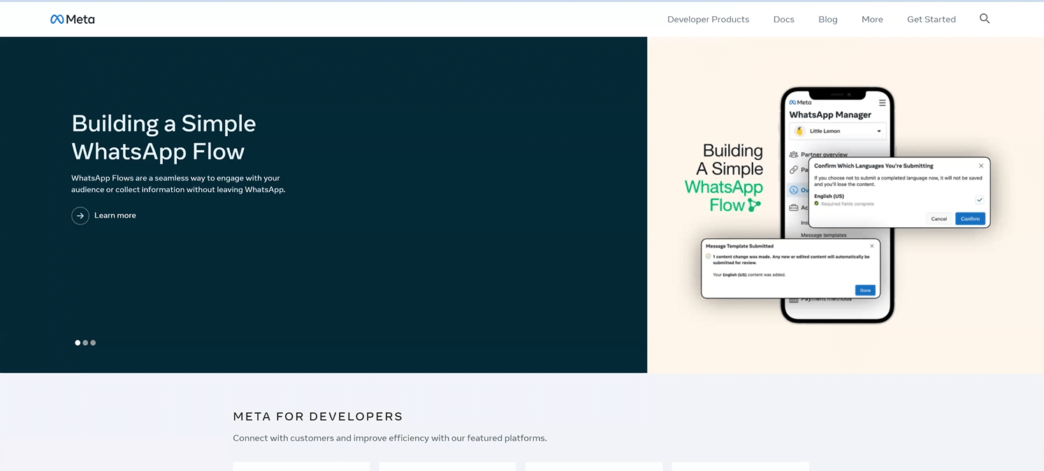 Navigate to developers.facebook.com and click on Get Started.