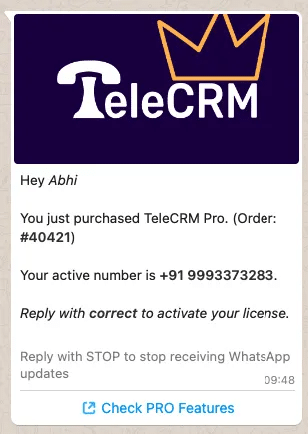 order notification sample template for WhatsApp bulk messaging