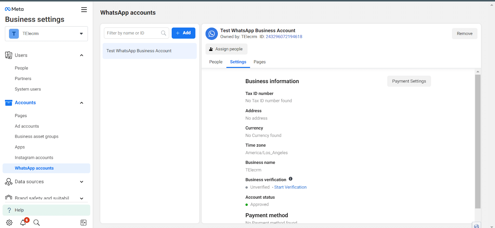 Once you have added the payment method, go back to business settings and click on users and then system users. 