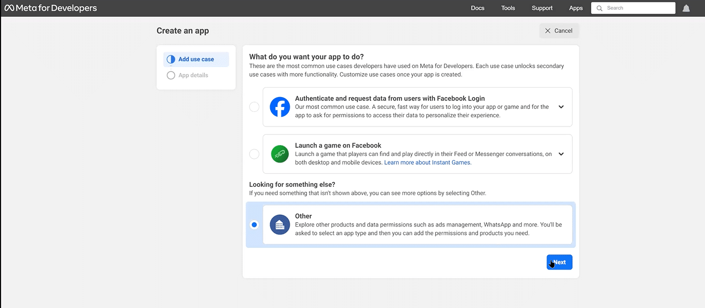 Select Others in the 'Add Use Case' tab and then click on Next.