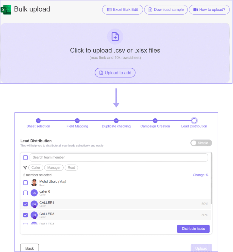 Ms Excel bulk upload feature in Telecrm